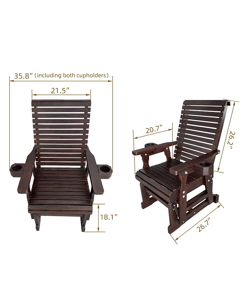 Mega Casa Patio Glider with Cup Holders, High Roll Back and Deep Contoured Seat, Heavy Duty 600 Lbs (1-Seater)