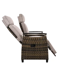 Mondawe Outdoor Patio Rattan Round Daybed with Retractable Canopy and Removable Cushions