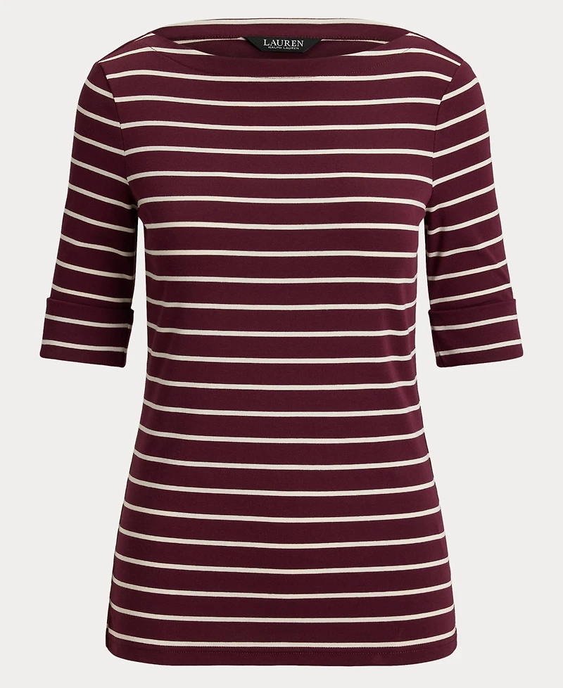 Lauren Ralph Women's Striped Boat Neck T-Shirt