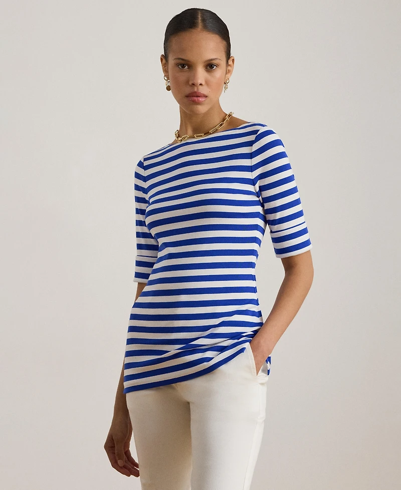 Lauren Ralph Women's Striped Boat Neck T-Shirt