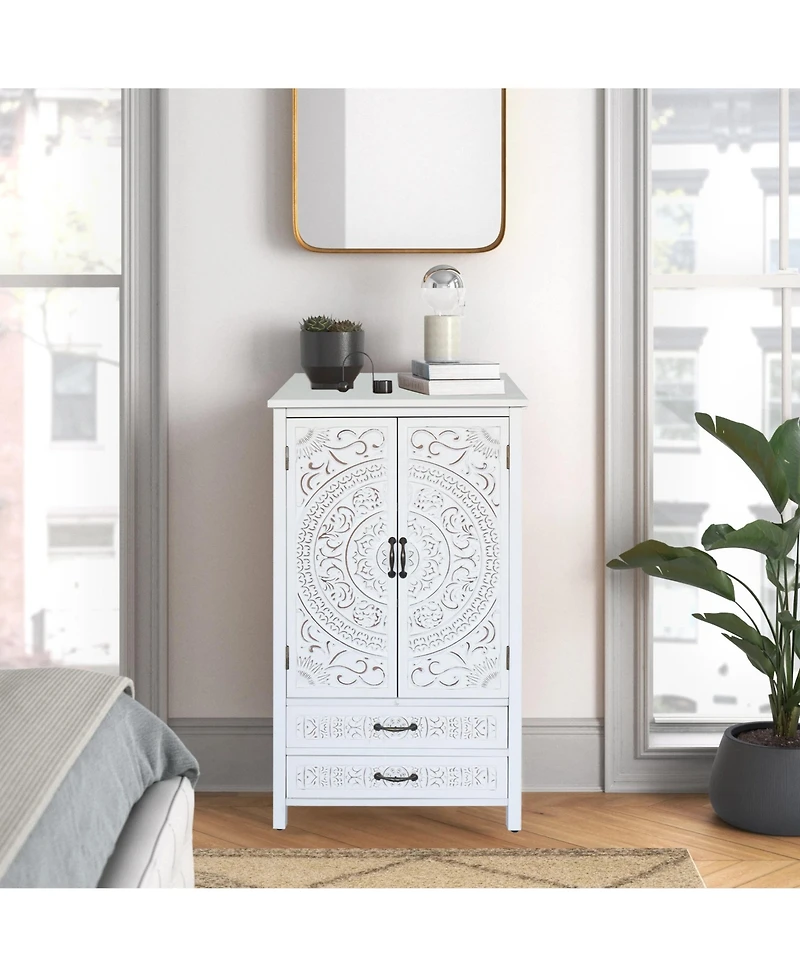 Casainc 27" Accent Tall White Storage Cabinet with Two Doors and Two Drawers