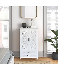 Casainc 27" Accent Tall White Storage Cabinet with Two Doors and Two Drawers