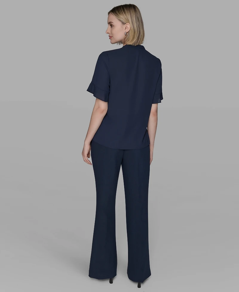 Karl Lagerfeld Paris Women's V-Neck Ruffle Front Top