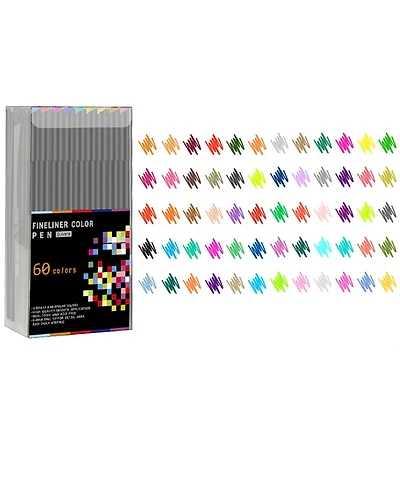 Htutwoo 60 Pcs Fineliner Color Pens Set, 0.4MM Fine Tip Highlighter for Painting, Sketching, Doodling, Drafting and Art Projects