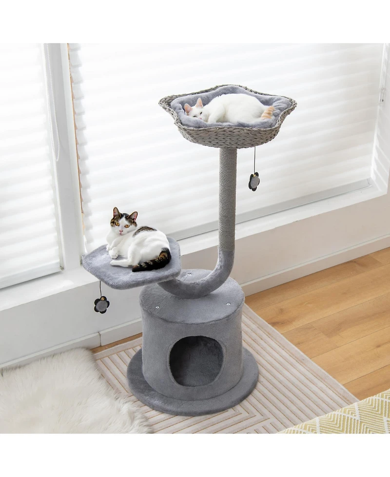 Sugift 42 Inch Tall Cat Tower with Curved Metal Supporting Frame for Large and Small Cats
