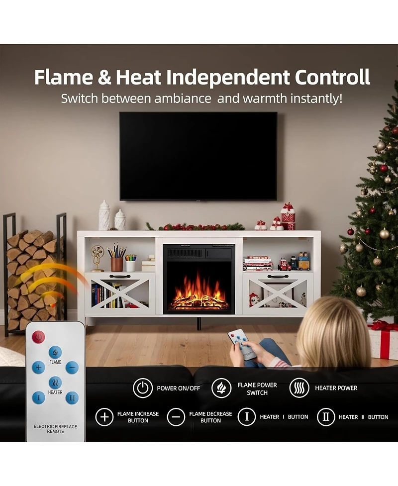 Cowsar Electric Fireplace with Mantel & Cabinets, Realistic Led Flames & Remote Control, 5 Flame Brightness Levels, Overheat Protection