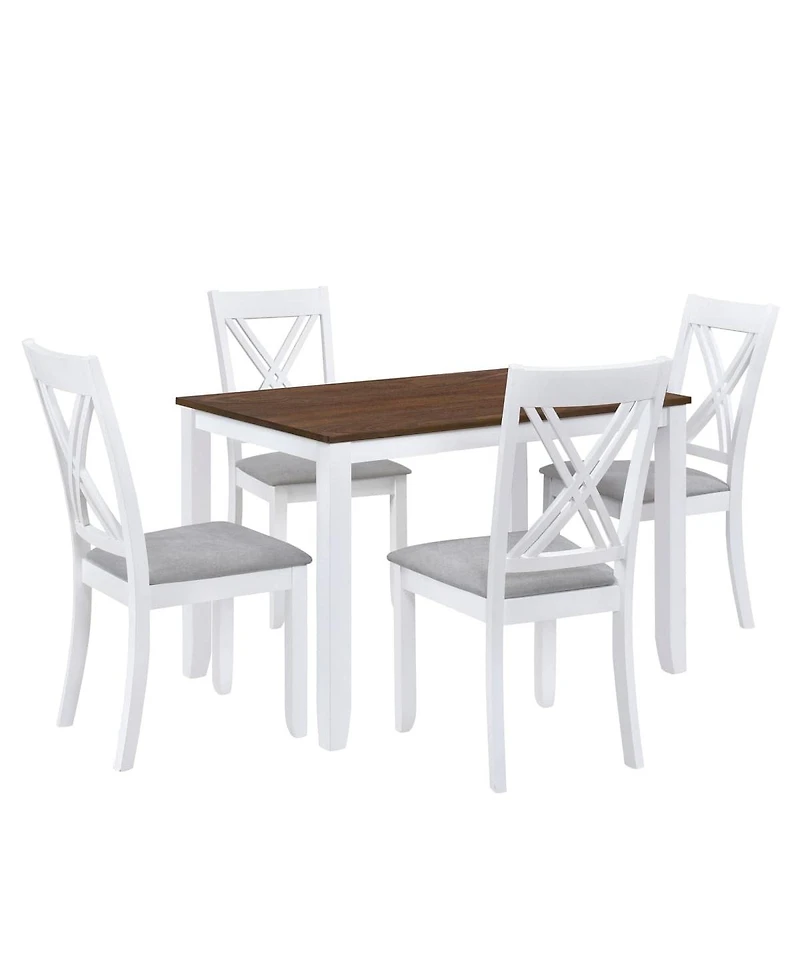 Maison Boucle 5-Piece Rustic Dining Table Set for Small Spaces, Wood Kitchen with 4 X-Back Chairs, White and Walnut Finish