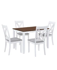 Maison Boucle 5-Piece Rustic Dining Table Set for Small Spaces, Wood Kitchen with 4 X-Back Chairs, White and Walnut Finish