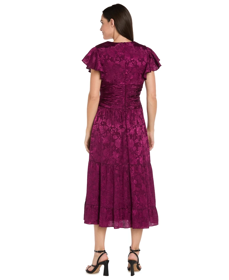 R & M Richards Women's Short Full Skirt Floral V-Neck Dress