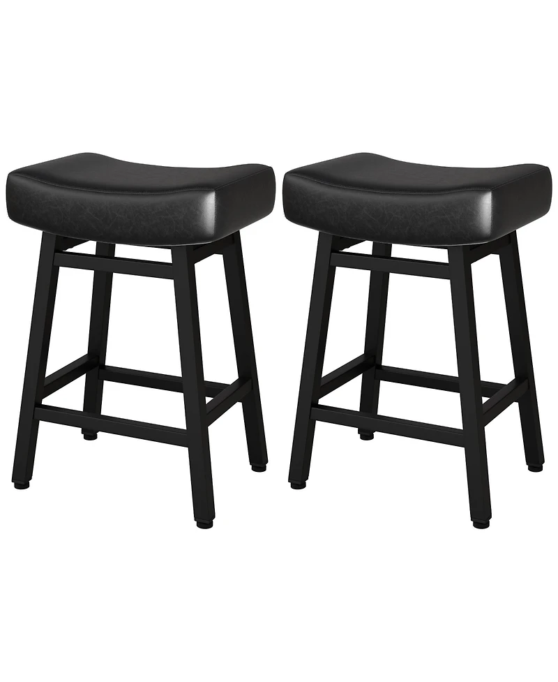Dyhome Bar Stools Set of 2, 28 Inches Modern Counter Height with Curved Back Metal Legs, Upholstered Tall Barstools for Kitchen Island, Caf