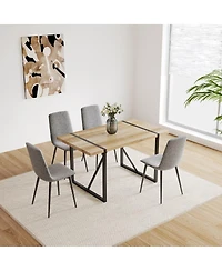 Maison Boucle 5-Piece Modern Dining Table Set, 55" Mid-Century Kitchen Table with Upholstered Chairs, Wood & Metal Dining Room Set for 4