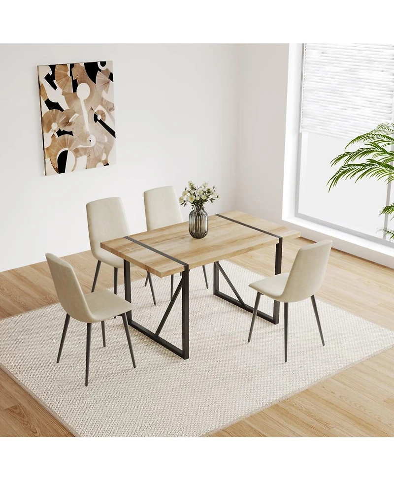 Maison Boucle 5-Piece Modern Dining Table Set, 55" Mid-Century Kitchen with Upholstered Chairs, Wood & Metal Room Set for 4