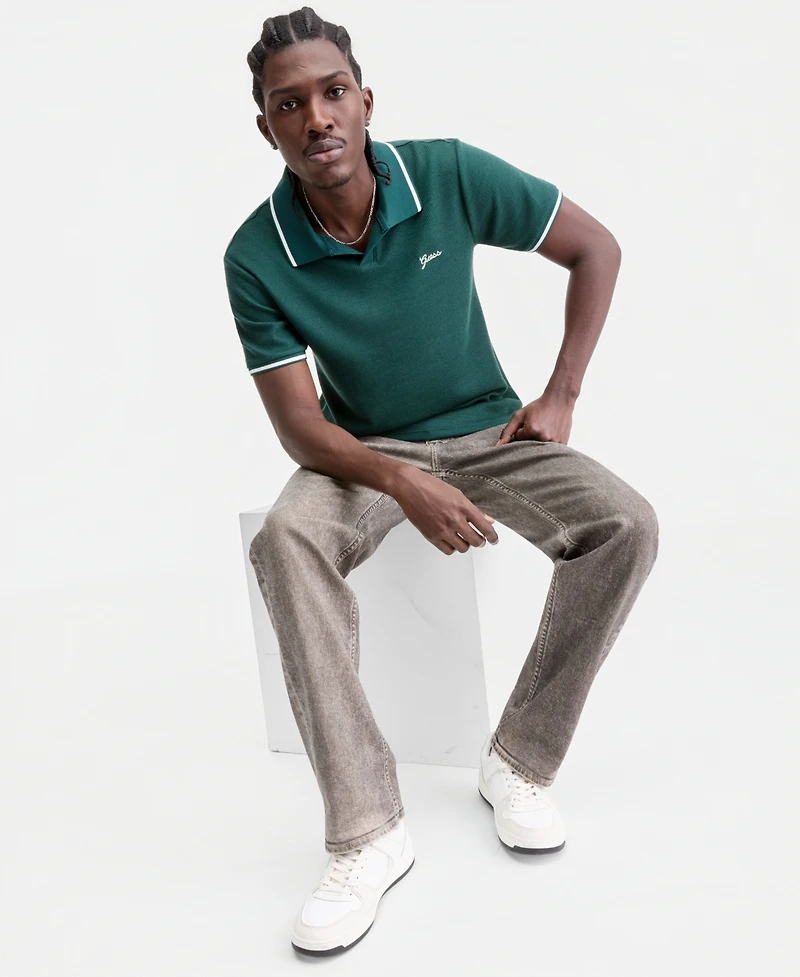 Guess Men's Weston Waffle-Knit Tipped Polo Shirt