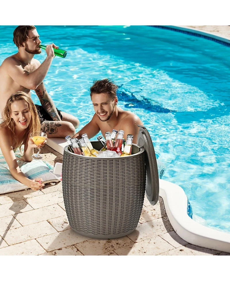 Sugift 9.5 Gallon 4-in-1 Patio Rattan Cool Bar Cocktail Table Side Table