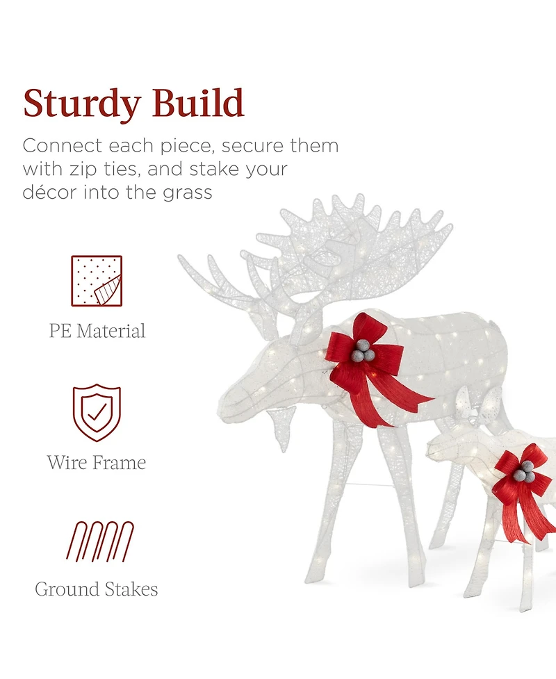 Best Choice Products 2-Piece Moose Family Lighted Christmas Yard Decor Set w/ 170 Led Lights, Stakes, Zip Ties