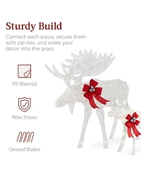 Best Choice Products 2-Piece Moose Family Lighted Christmas Yard Decor Set w/ 170 Led Lights, Stakes, Zip Ties