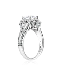 Suzy Levian Sterling Silver Cubic Zirconia Cushion Cut Center Stone Lotus Ring