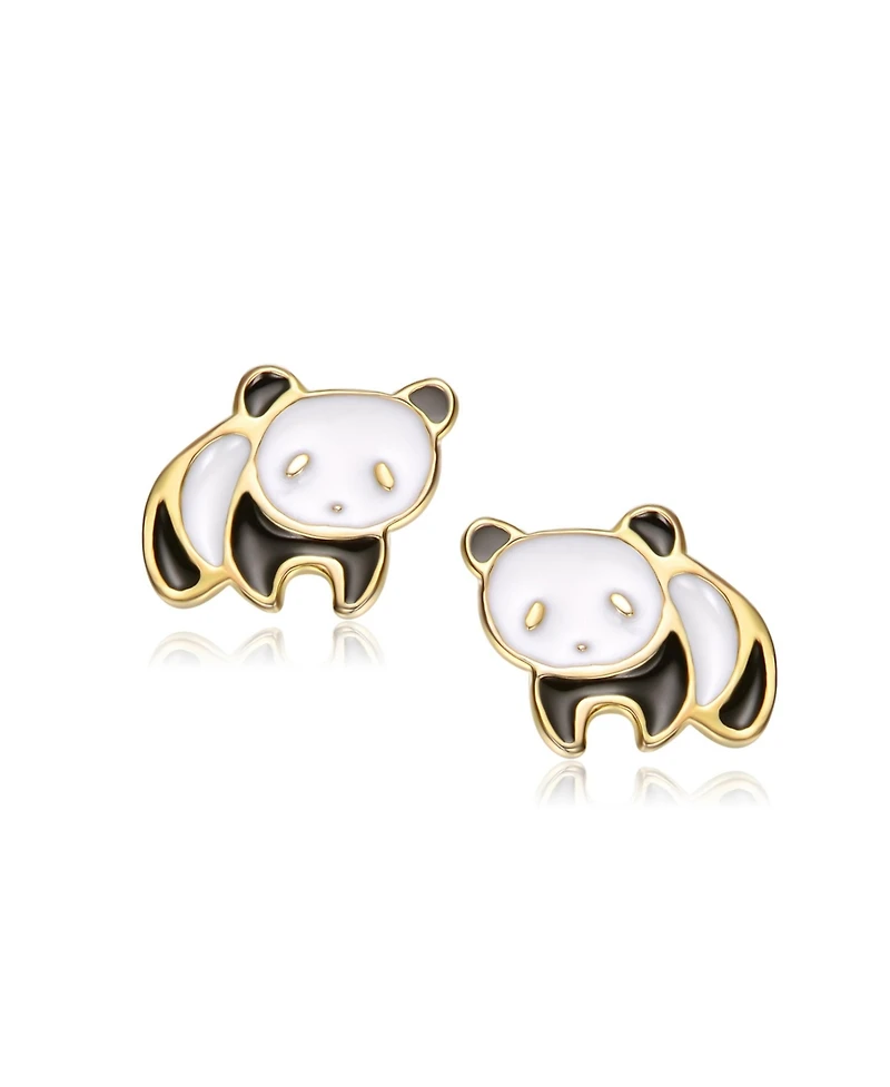 GiGiGirl 14K Gold Plated with White & Black Enamel Charming Panda Earrings For Kids