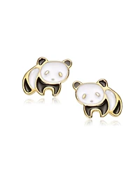 GiGiGirl 14K Gold Plated with White & Black Enamel Charming Panda Earrings For Kids