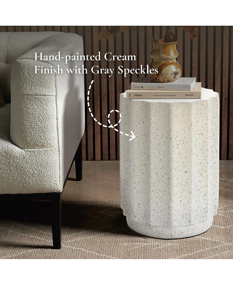 LuxenHome Off White with Gray Cement Fluted Round Indoor Outdoor Side and End Table