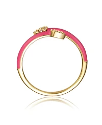 Sterling Silver 14k Yellow Gold Plated with Cubic Zirconia Bypass Magenta Pink Enamel Stacking Ring