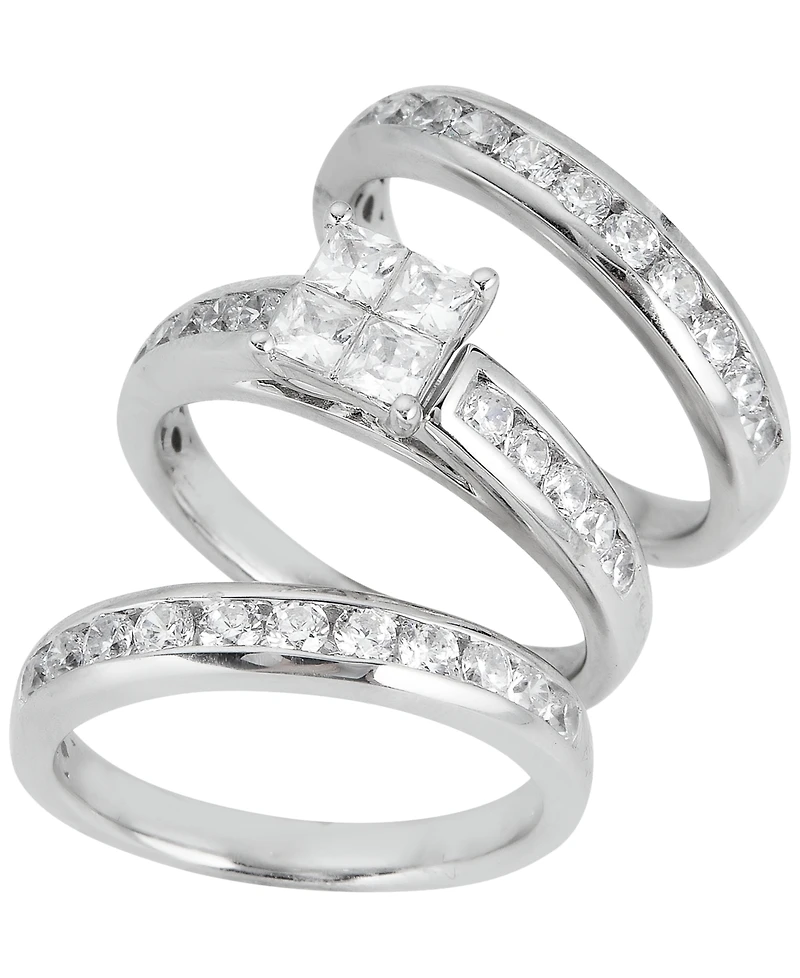 Macy's Diamond Princess Cut 3-Pc. Bridal Set (2 ct. t.w.) in 14k White Gold
