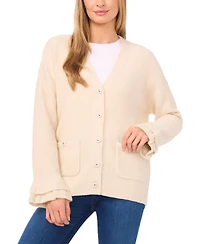 CeCe Women's V-Neck Ruffle Cuff Cardigan Sweater