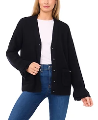CeCe Women's V-Neck Ruffle Cuff Cardigan Sweater