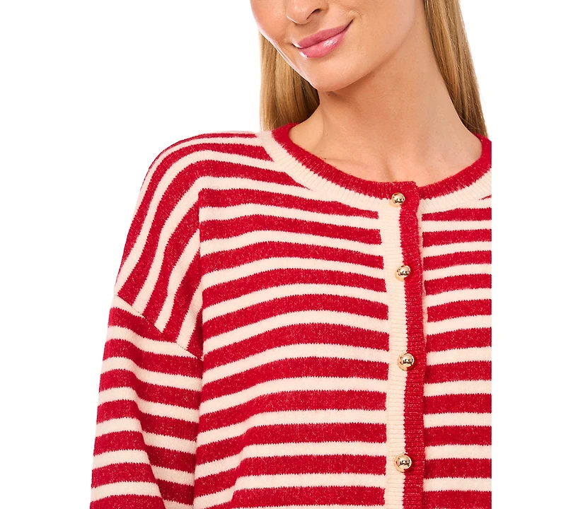 CeCe Women's Striped Long-Sleeve Cardigan Sweater