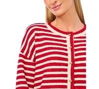 CeCe Women's Striped Long-Sleeve Cardigan Sweater