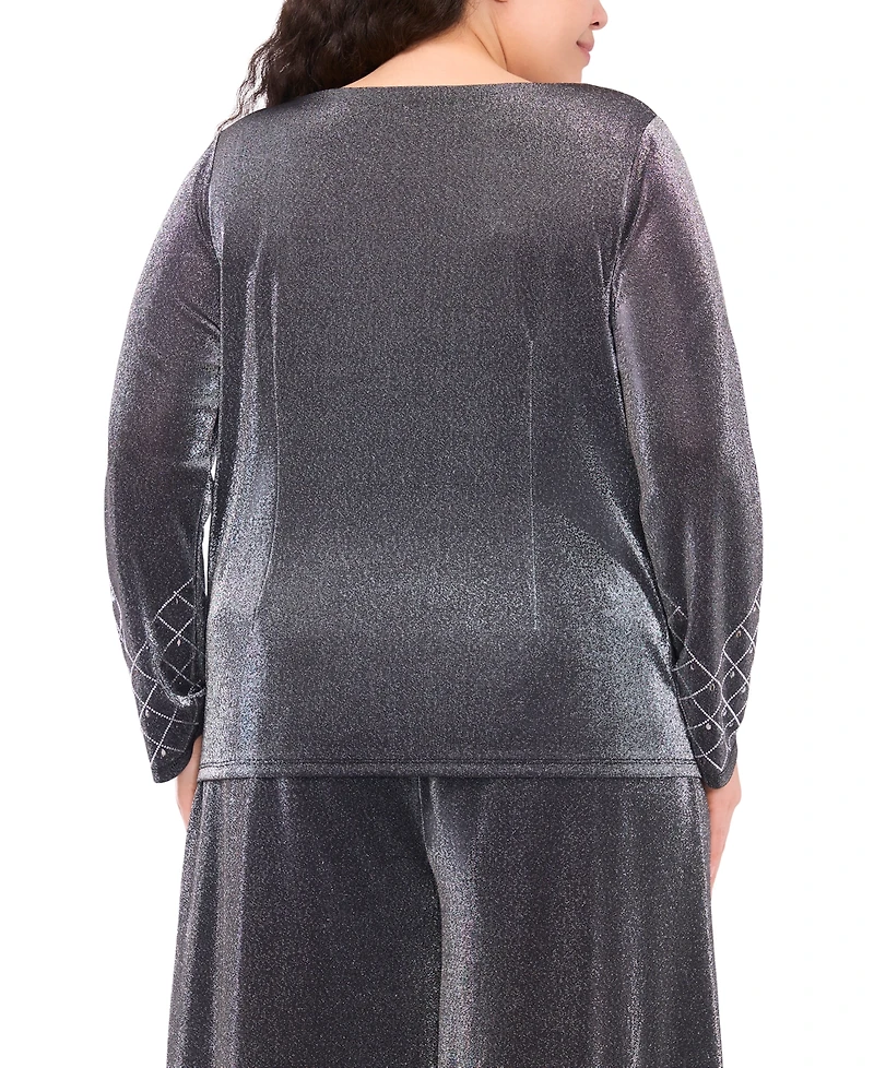 Msk Plus Long-Sleeve Rhinestone Top