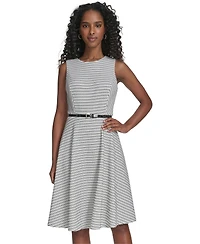 Tommy Hilfiger Women's Sleeveless Pick Stitch Knit Belted Midi Dress