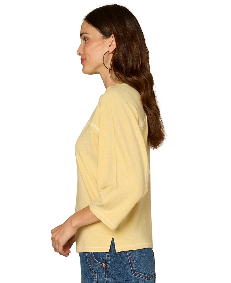 Democracy Petite 3/4-Sleeve Crewneck Knit Top