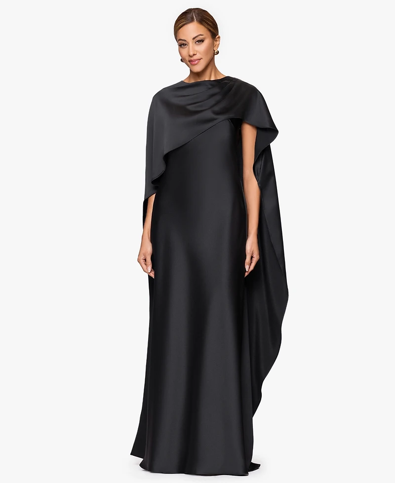 Xscape Women's Long Satin Boat Neck Dress