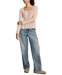 Lucky Brand Women's Embroidered Peplum Long-Sleeve Top