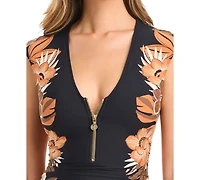 Bleu by Rod Beattie Women's Moddy Blooms Printed Cap-Sleeve Swimsuit