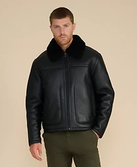 Furniq Uk Men's Leather Shearling Jacket, Black