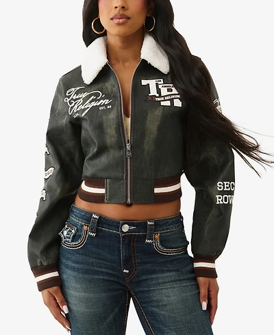 True Religion Women's Sherpa Collared Aviator Jacket