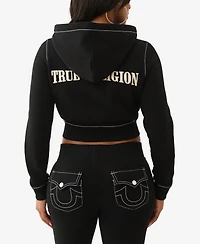 True Religion Women's Big T Shrunken Zip Hoodie