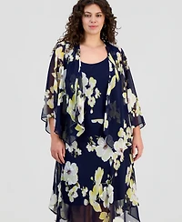 Robbie Bee Plus Floral Print Open-Front Chiffon Jacket Dress
