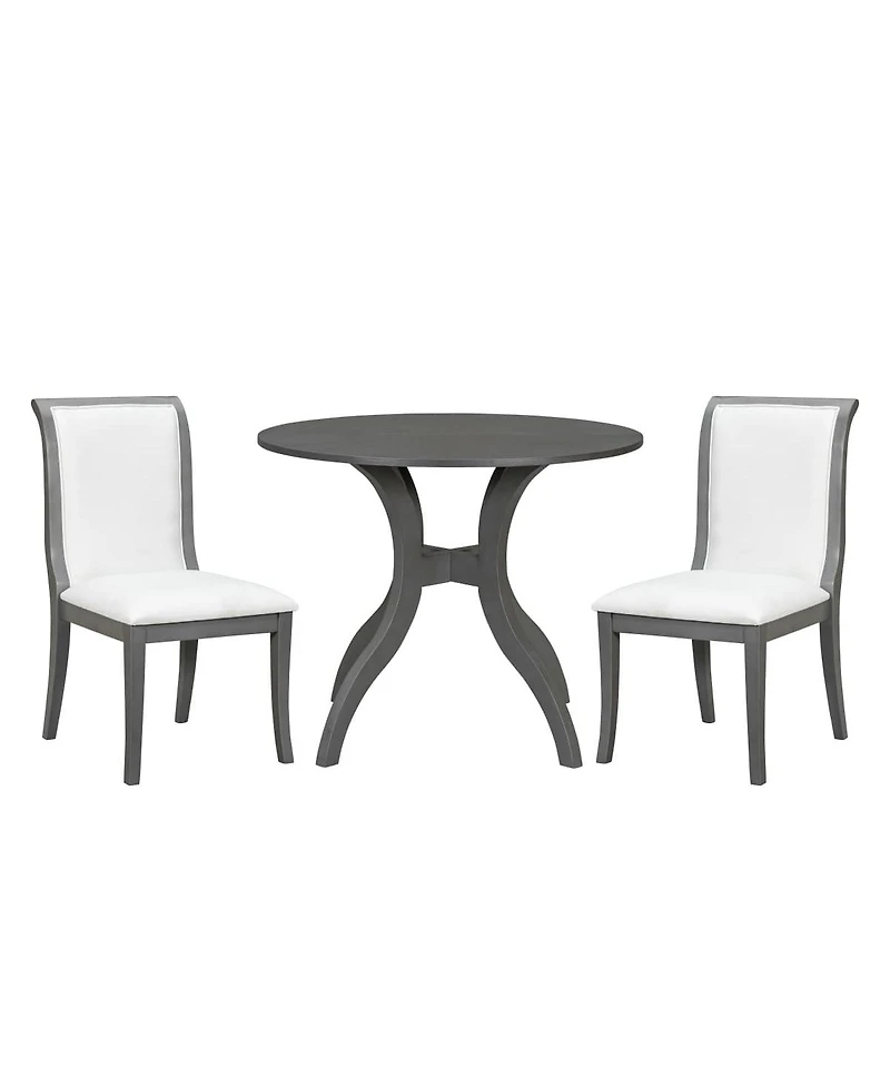 Maison Boucle 3-Piece Round Dining Table Set, 39.4" Solid Wood with Inlaid Top and 2 Upholstered Chairs for Kitchen