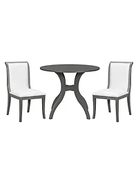 Maison Boucle 3-Piece Round Dining Table Set, 39.4" Solid Wood with Inlaid Top and 2 Upholstered Chairs for Kitchen