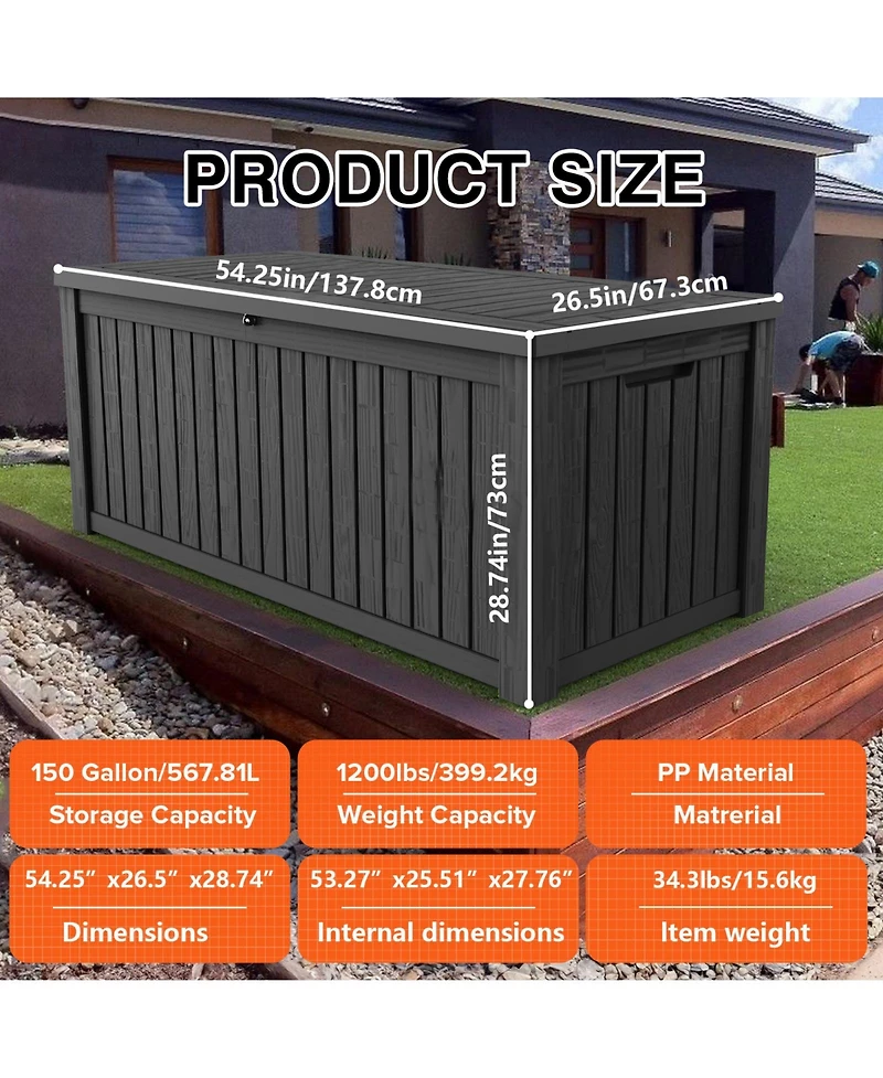 Patio Waterproof Resin Deck Box Lockable Outdoor Storage Garden Tools