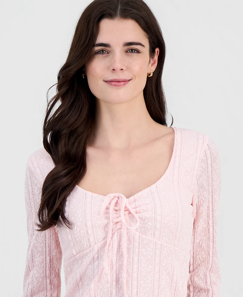 Madden Girl Juniors' Lace Textured Long-Sleeve Top