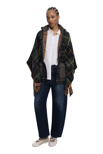 Desigual Women's Checkered poncho with padded hood