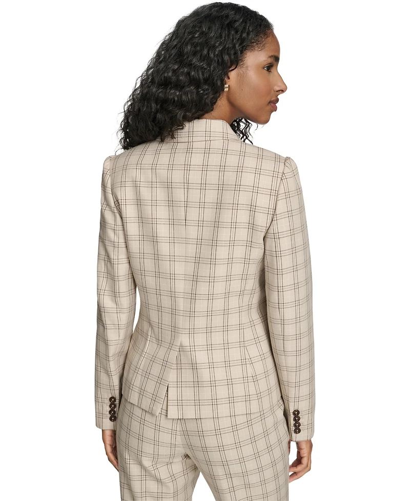 Tommy Hilfiger Women's Plaid Puff Sleeve One Button Blazer Jacket
