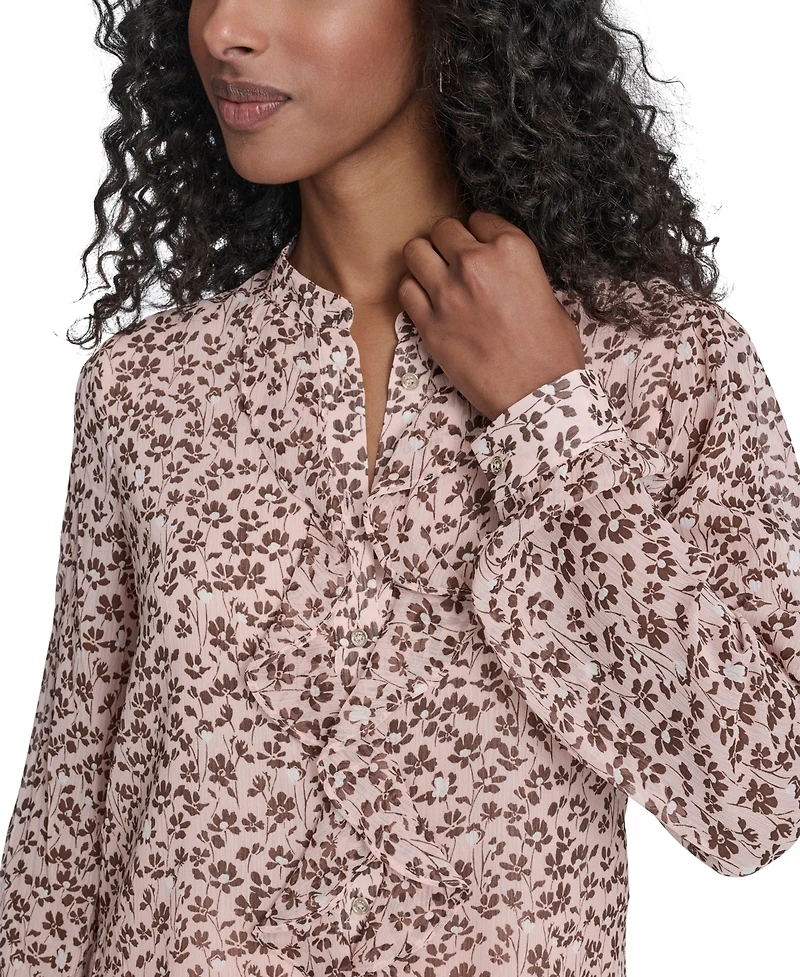 Tommy Hilfiger Women's Blossom Floral Ruffle Placket Top