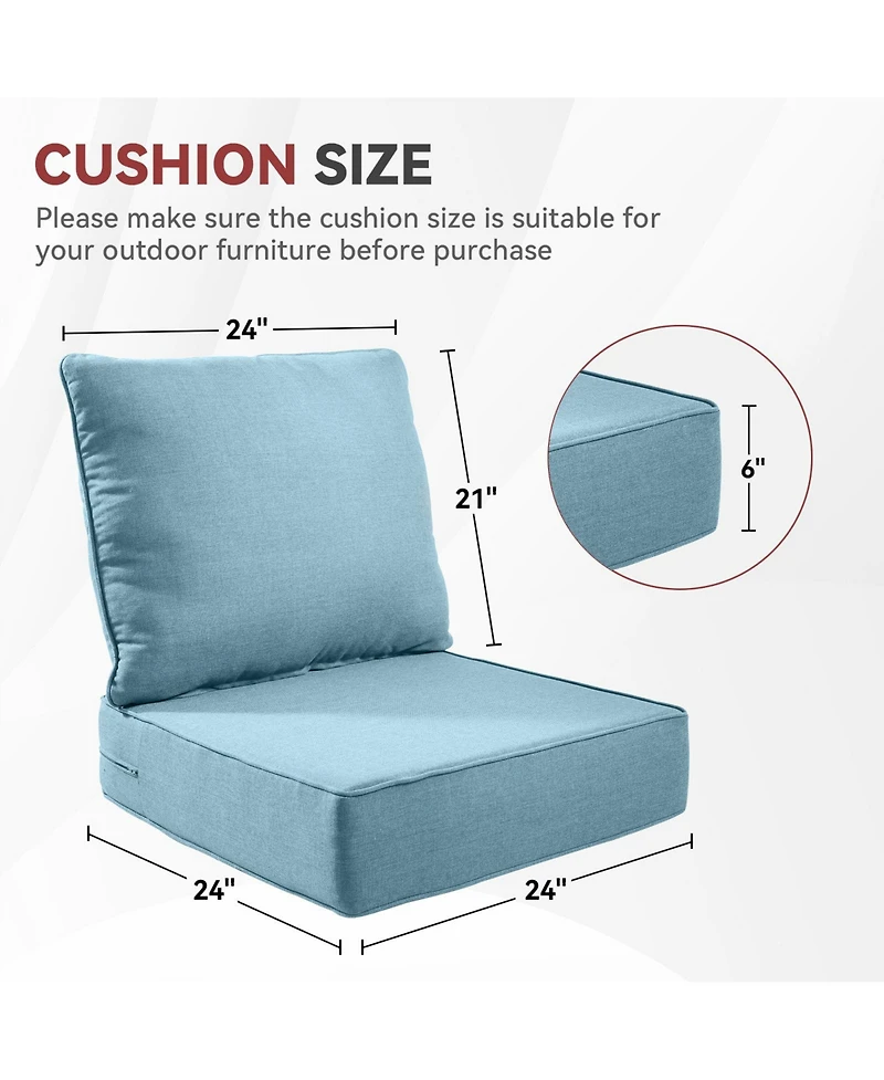 Gymojoy PlushCore 24 in. x 6 Olefin 2-Piece Deep Seating Outdoor Lounge Chair Sofa Cushion