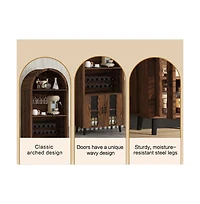 Casainc 71" Farmhouse Arched Bar Cabinet with Wine Rack, Glass Holder, Whiskey Station for Living & Dining Rooms