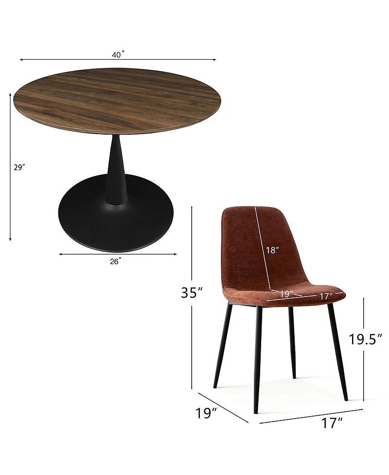 Maison Boucle 5-Piece Round Dining Table Set with Metal Base and Walnut Top, Modern Kitchen Table and Chairs for 4, Space-Saving Small Dining Set